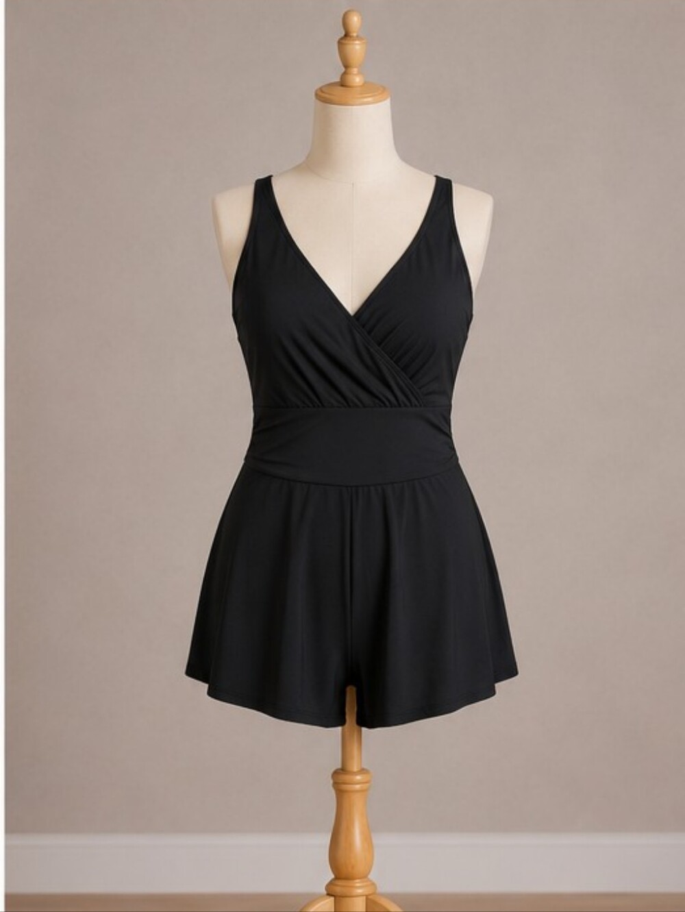 Vanishing Act Black Women's V-Neck One-Piece Swimsuit Belly Control Plus Size 14